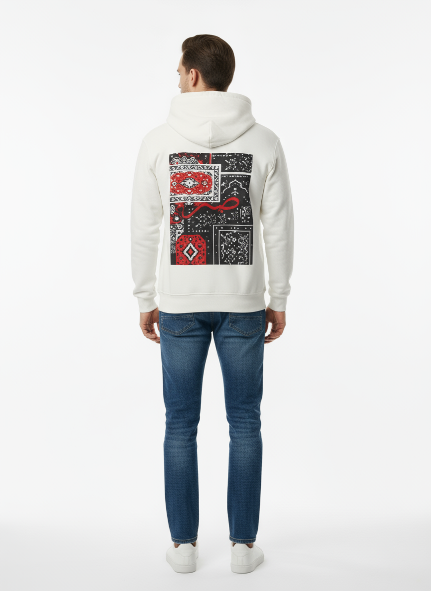 Men’s White Printed Hoodie in Pakistan – Premium Urdu Calligraphy Design | Best Price 2025