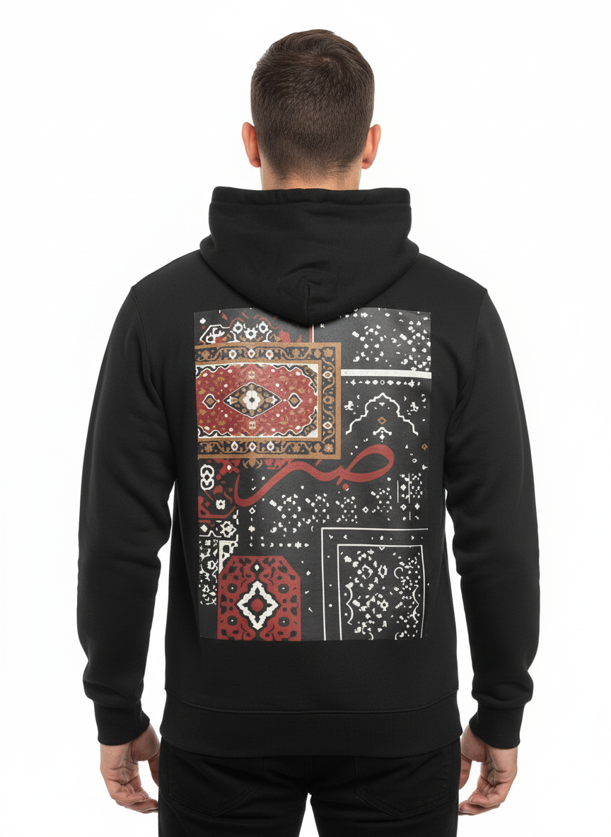 Black Hoodie for Men Pakistan – Sabr Arabic Print | Winter Warm Fleece | Trendy Streetwear