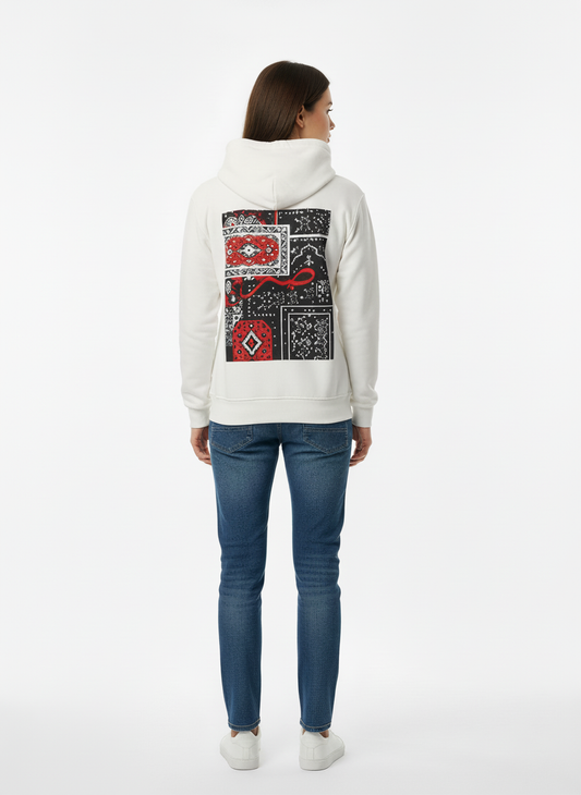 Women White Hoodie Pakistan – “صبر” Urdu/Arabic Print & Trendy Back Design