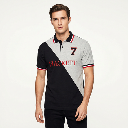 Men’s Premium Black & Grey Polo Shirt – Stylish Contrast Panel Polo T-Shirt for Men | Summer Casual Polo Pakistan