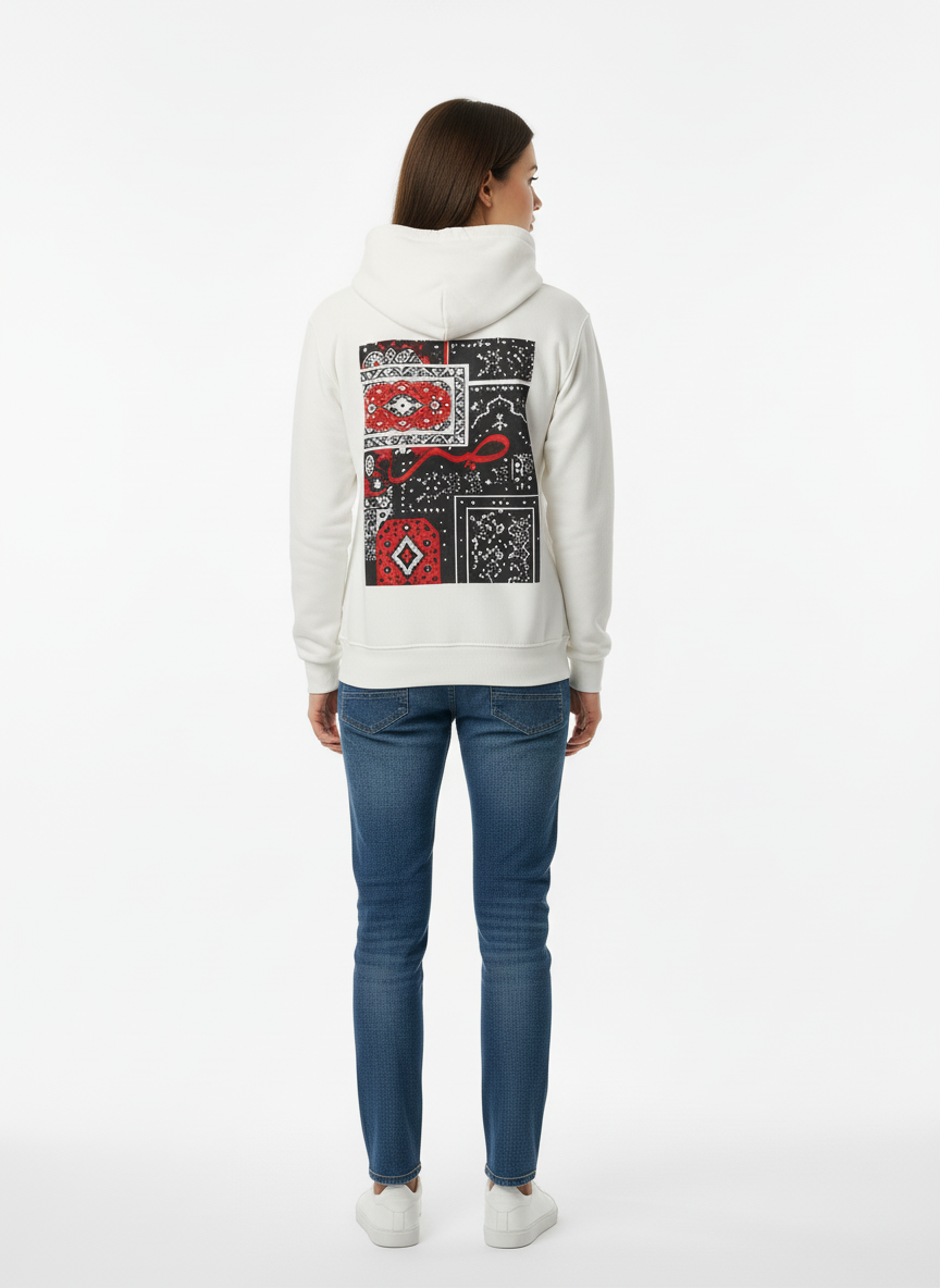 Women White Hoodie Pakistan – “صبر” Urdu/Arabic Print & Trendy Back Design