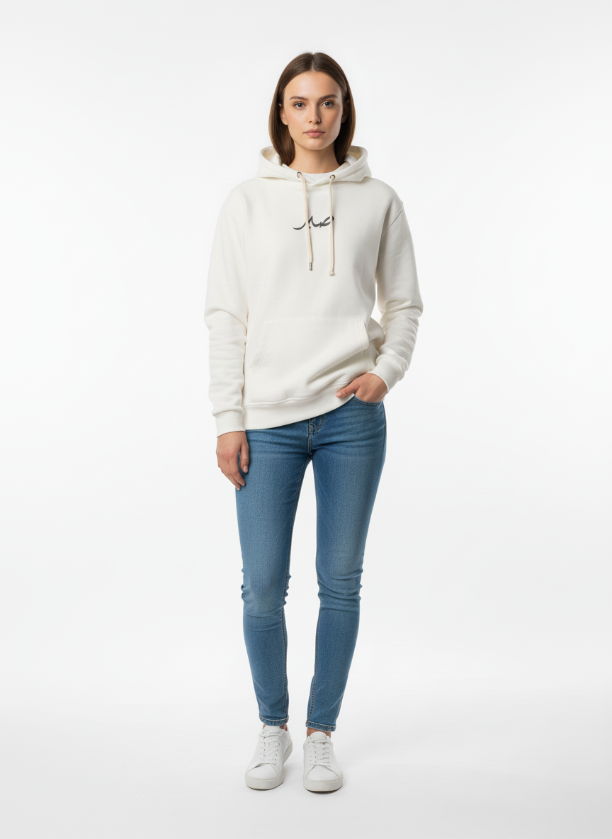 Women White Hoodie Pakistan – “صبر” Urdu/Arabic Print & Trendy Back Design