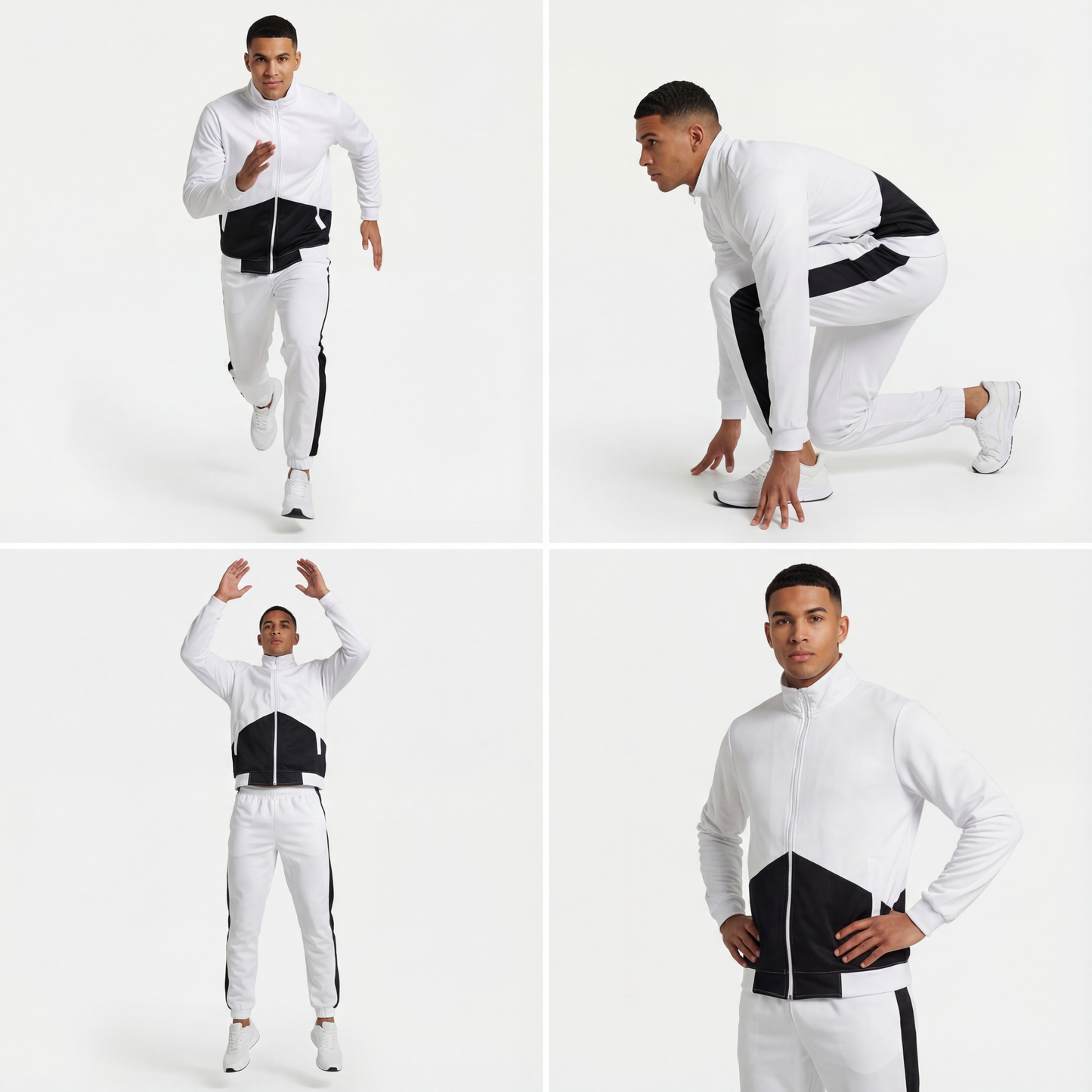 Men’s Premium White & Black Athletic Tracksuit | Slim-Fit Sportswear Set for Running, Training & Gym | Breathable High-Performance Fabric