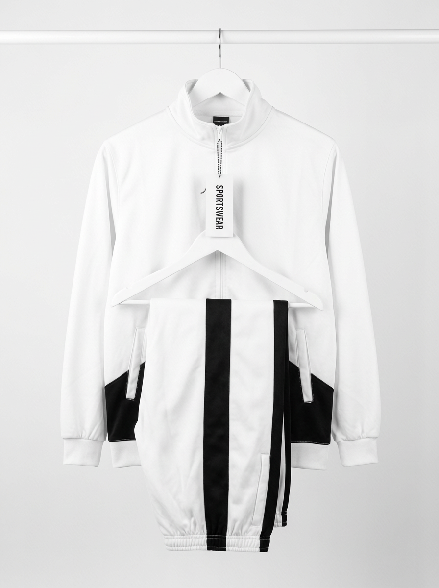 Men’s Premium White & Black Athletic Tracksuit | Slim-Fit Sportswear Set for Running, Training & Gym | Breathable High-Performance Fabric